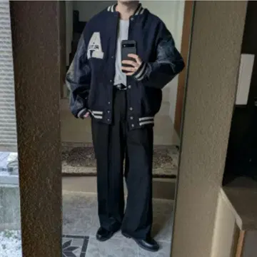 90s USA DeLONG 롱 가죽 바시티 자켓 XL