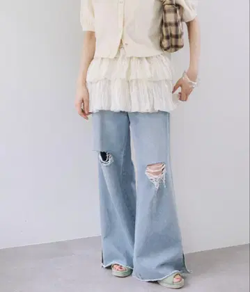 Kastane 데님 슬릿 와이드 팬츠