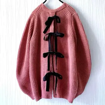 사쿠라 백 리본 가디건 M 핑크 울 알파카 혼방