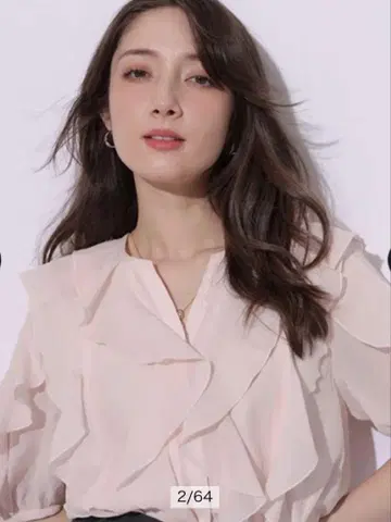 새상품급 아푸와이저 리셰 시어 프릴 5부 소매 블라우스 핑크
