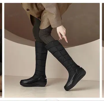 블랙 퀼팅 롱 부츠 스노우 부츠