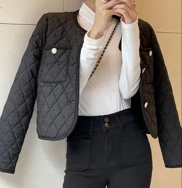 블랙 퀼팅 자켓 숏