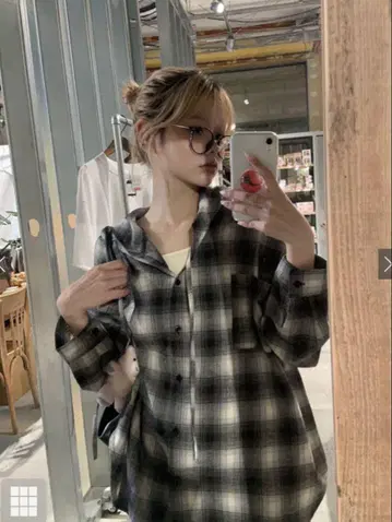 후드 부착 체크 무늬 셔츠[cc115]