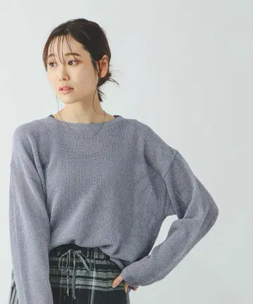 글로벌 워크 세탁 가능한 메쉬 라메 풀오버 & 탱크탑 블루