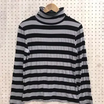 헤이세이 레트로 펑크 락 트레디셔널 구제 의류 보더 무늬 터틀넥 롱 T