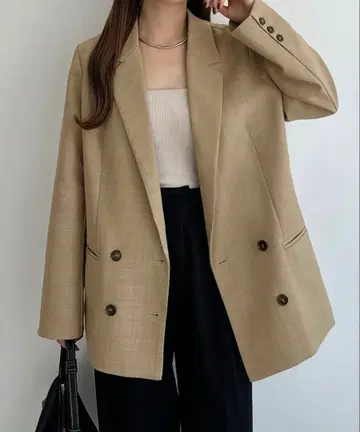 더블 버튼 테일러드 자켓 라이트 베이지