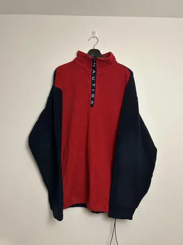 NAUTICA 하프 지퍼 플리스 자켓 XL 레드/네이비