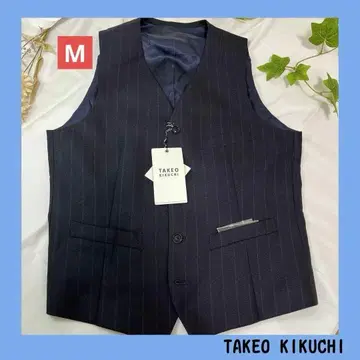 택 포함 새상품 TAKEOKIKUCHI 초크 스트라이프 베스트 네이비