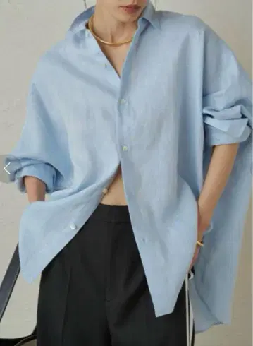 라운지 드레스 린넨 오버 셔츠 블루 루즈핏