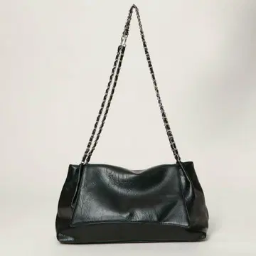 gorge 블랙 가죽 숄더백, 대용량 체인 토트백