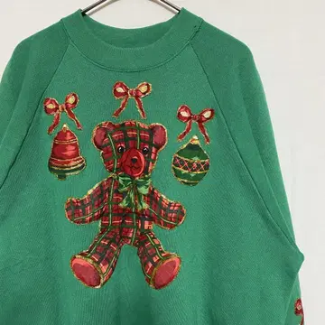 90s USA제 후르츠 vintage 크리스마스 곰 맨투맨 애니멀