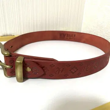 [컨디션 최상] 초레어 EVISU 에비수 가죽 벨트 천연 가죽 빨간색