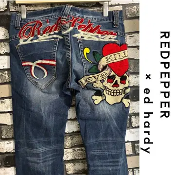 [레어] REDPEPPER x ed hardy 콜라보/자수 청바지 Y2K
