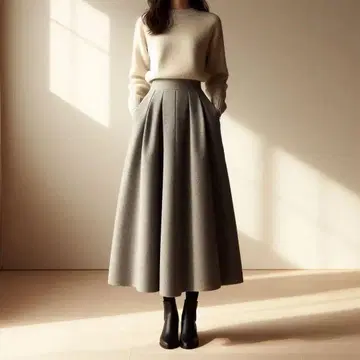 E18 새상품급 두지엠 클라세 캐시미어 혼방 롱 스커트 그레이 38