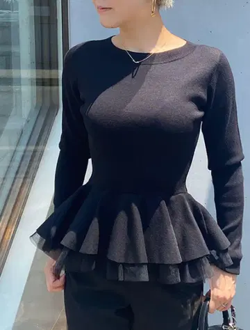JENNNE 제누 옷 갈아입기 튤 포함 페플럼 니트