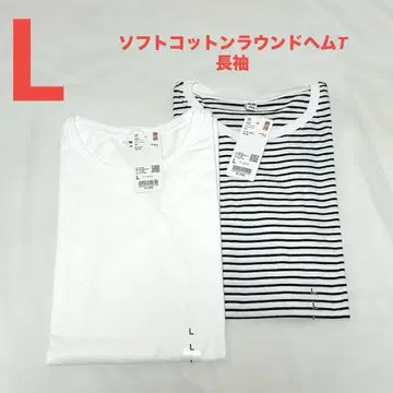 UNIQLO 소프트 코튼 라운드 헴 T 긴팔 화이트 보더 L