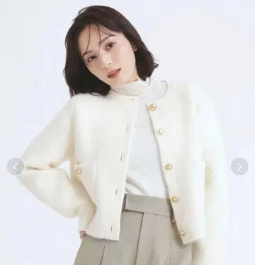 anuans 라쿤 블렌드 노카라 니트 자켓 아이보리