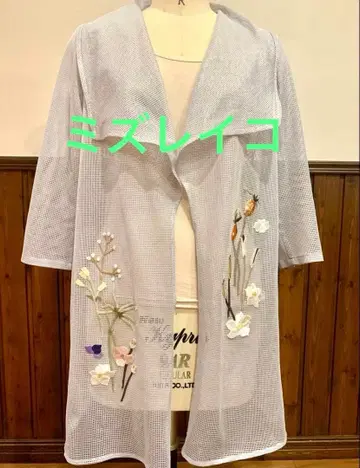 미즈레이코 자수 메쉬 가디건 칠부 소매