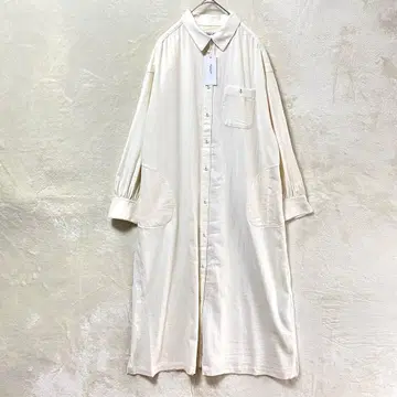 택 포함 새상품 POU DOU DOU/롱 셔츠 원피스/M/아이보리색