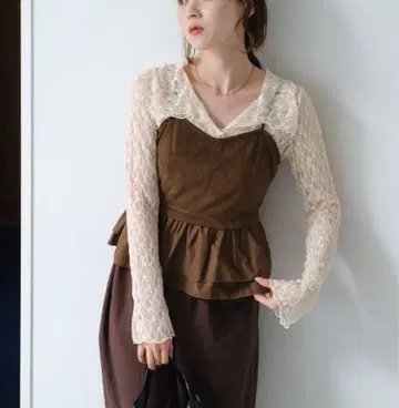 kastane 스웨이드 페플럼 뷔스티에 브라운
