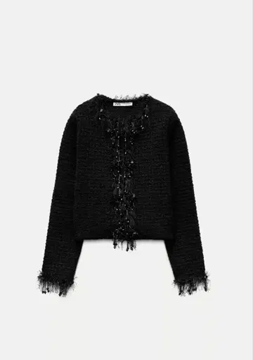 ZARA 자라 프린지 비쥬 트위드 자켓