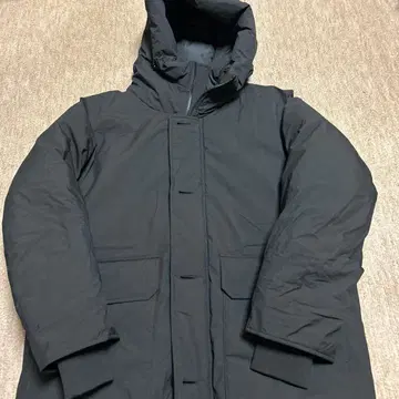 블랙 다운 자켓 남성용 후드 부착 롱 기장 gu xl