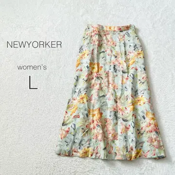 [뉴요커] 플레어 스커트 꽃무늬 올 패턴 마 혼방 일본제 페미닌 새상품급