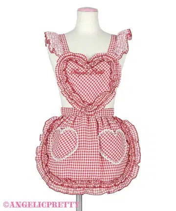 Angelic Pretty Heart 깅엄 프릴 에이프런 레드