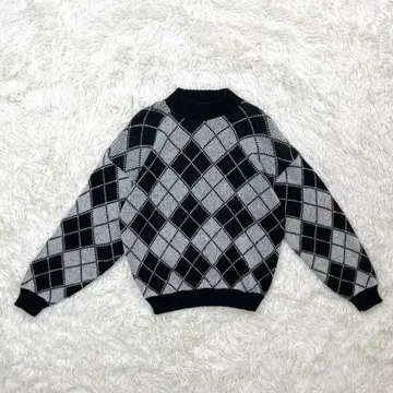 양질 구제 의류 80s USA제 아가일 모크넥 니트 스웨터