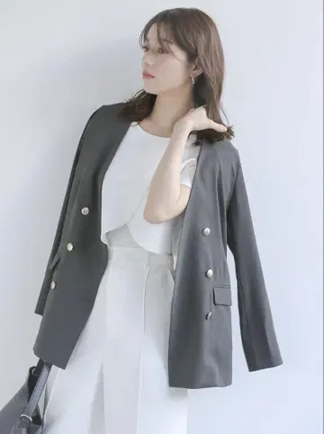 마법의 더블 자켓 노카라 자켓 L 그레이
