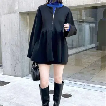 mystic 미스틱 페플럼 가디건 노카라 자켓 블랙