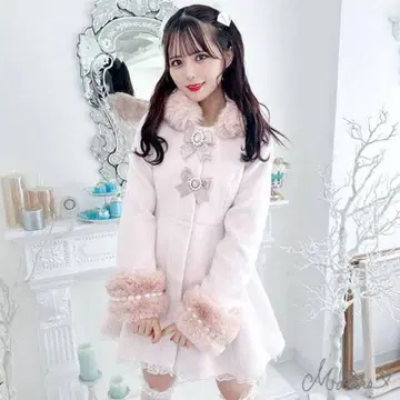 MARS 비쥬 리본 롱 코트 핑크