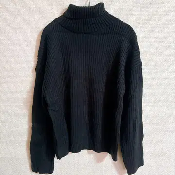 블랙 리브 터틀넥 스웨터 두꺼운 원단 따뜻한