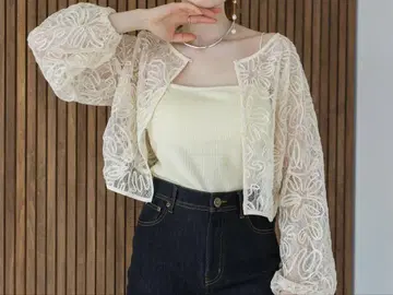 꽃무늬 자수 레이스 가디건