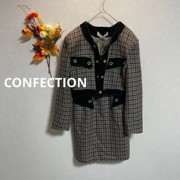 네이비 페 셋업 [ M ] 하운드투스 장식 포켓 밑단 슬릿 어깨 패드