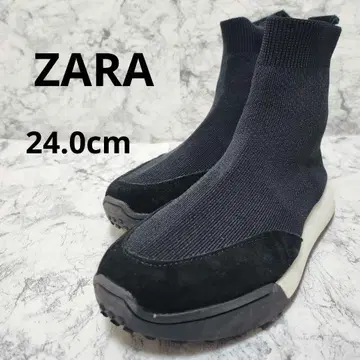 ZARA 니트 부츠 삭스 하이컷 부츠 블랙 37 24cm