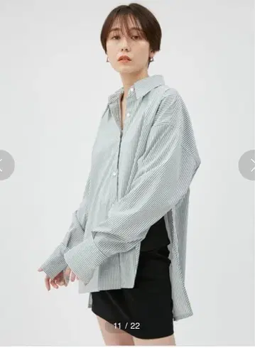 프레이 아이디 아지메 헤무 슬릿 슬리브 셔츠