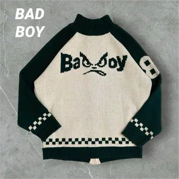 [굿 디자인] BAD BOY 니트 로고 프린트 지퍼 그린 L