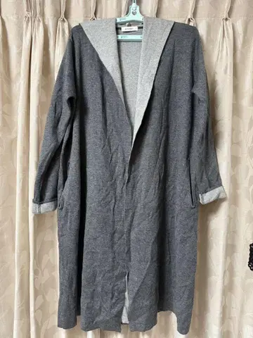 후드 부착 그레이 롱 가디건