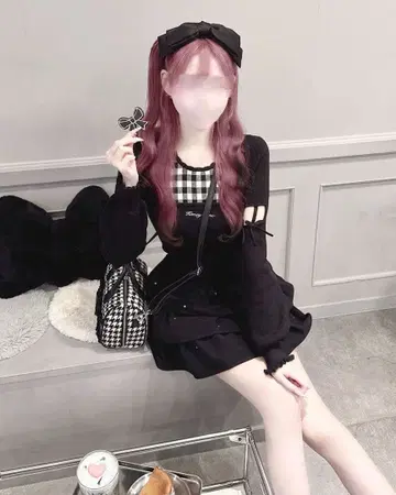 허니뮤우 암 리본 슬릿 깅엄 체크 상의