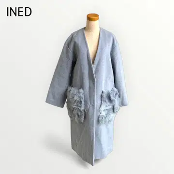 [INED (이네드)] 노카라 롱 코트 퍼 포켓 그레이