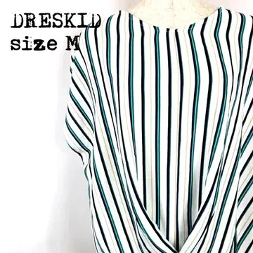 DRESKIP 스트라이프 블라우스 화이트 x 그린 전면 크로스