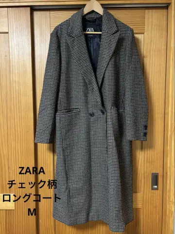 ZARA 롱 코트 하운드투스 체크 패턴 M 사이즈