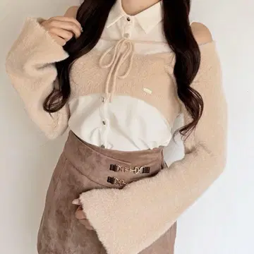 NOMAE 셔츠 레이어드 샤기 니트