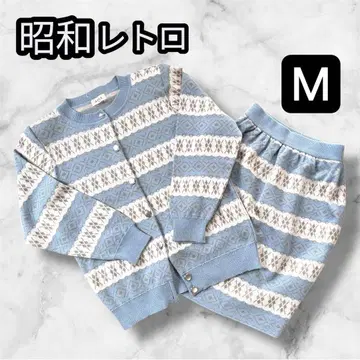 쇼와 레트로 스트라이프 니트 셋업 M 빈티지