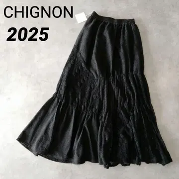 [ 택 포함 ] CHIGNON 레이스 티어드 플레어 스커트 블랙 블랙