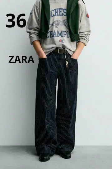 ZARA CHAMPION 스트라이프 배기핏 청바지 36