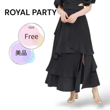 컨디션 최상 ROYAL PARTY 플리츠 캉캉 스커트 비대칭 블랙