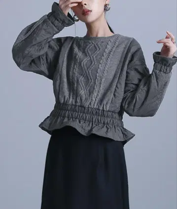 KOhAKU 새상품급 상의 니트 긴팔 케이블 짜임 퀼팅