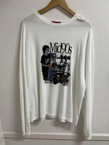 Mid90s 그래픽 긴팔 T셔츠 화이트 nugu